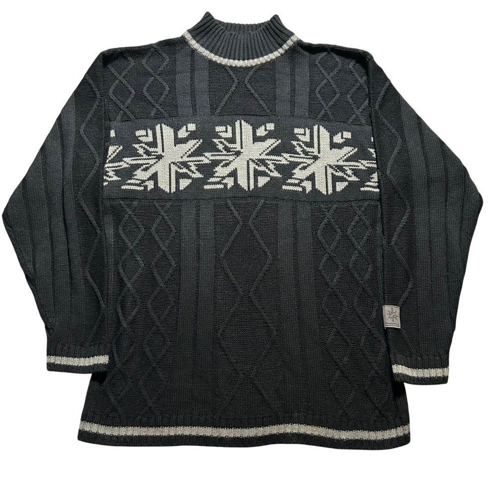 Southpole Sweater Mens XL Black Snowflake Cable Knit Mock Neck Streetwear Retro